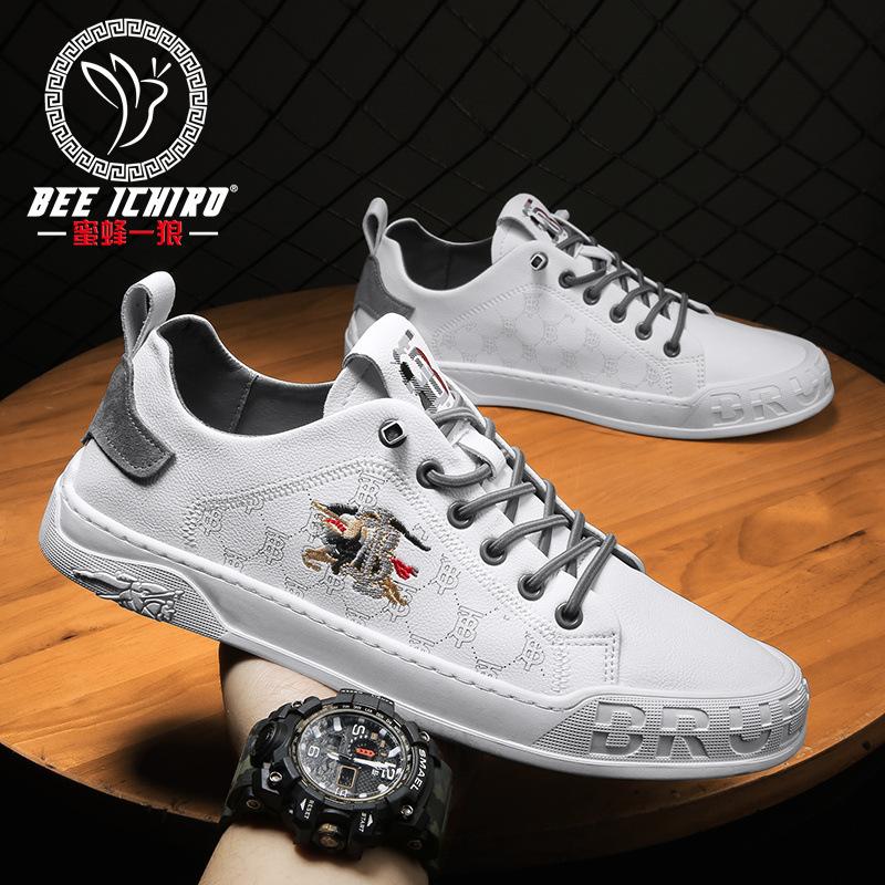 Men's shoes casual soft leather little white shoes four seasons summer breathable leather board shoes lazy shoes