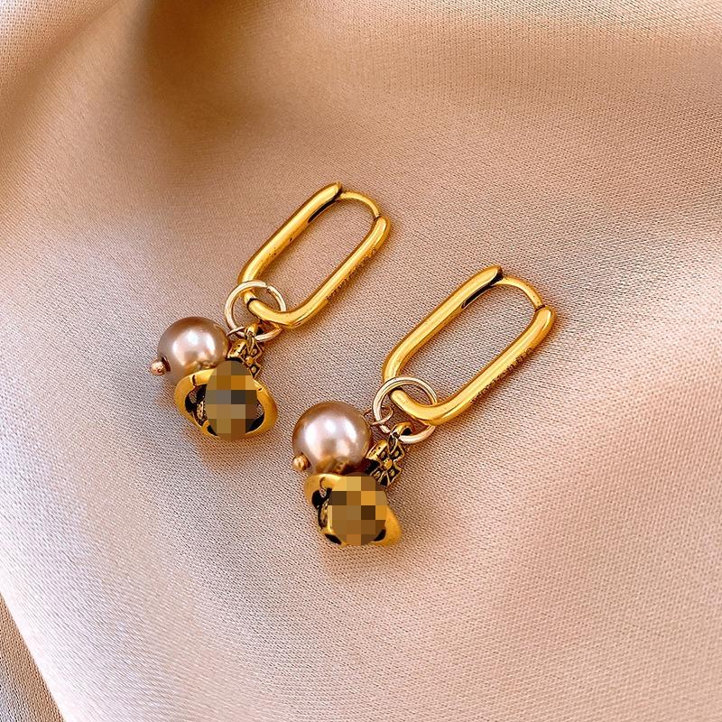 Silver Needle Multi-layer Letter Twill Zircon Pearl Earrings Medieval Vintage Light Luxury Stud Earrings Versatile Earrings