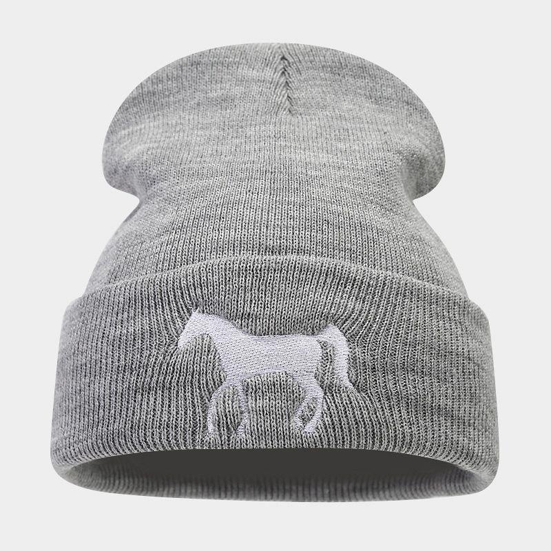 Autumn and winter new innovative horse embroidery warm cold hat men and women outdoor shopping leisure sunshade knitted hat tide