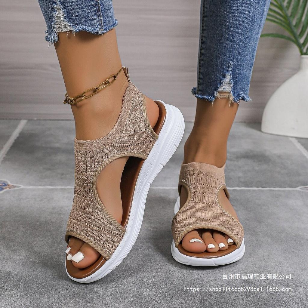 Schuhe 2025 Sommer neue Mode europäisch und amerikanisch große Größe flach 2025 fliegende gewebte Damensandalen