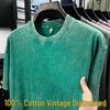 Unisex Schweres 300g Reine Baumwolle Vintage Gewaschenes Kurzarm Lockeres Retro T-Shirt