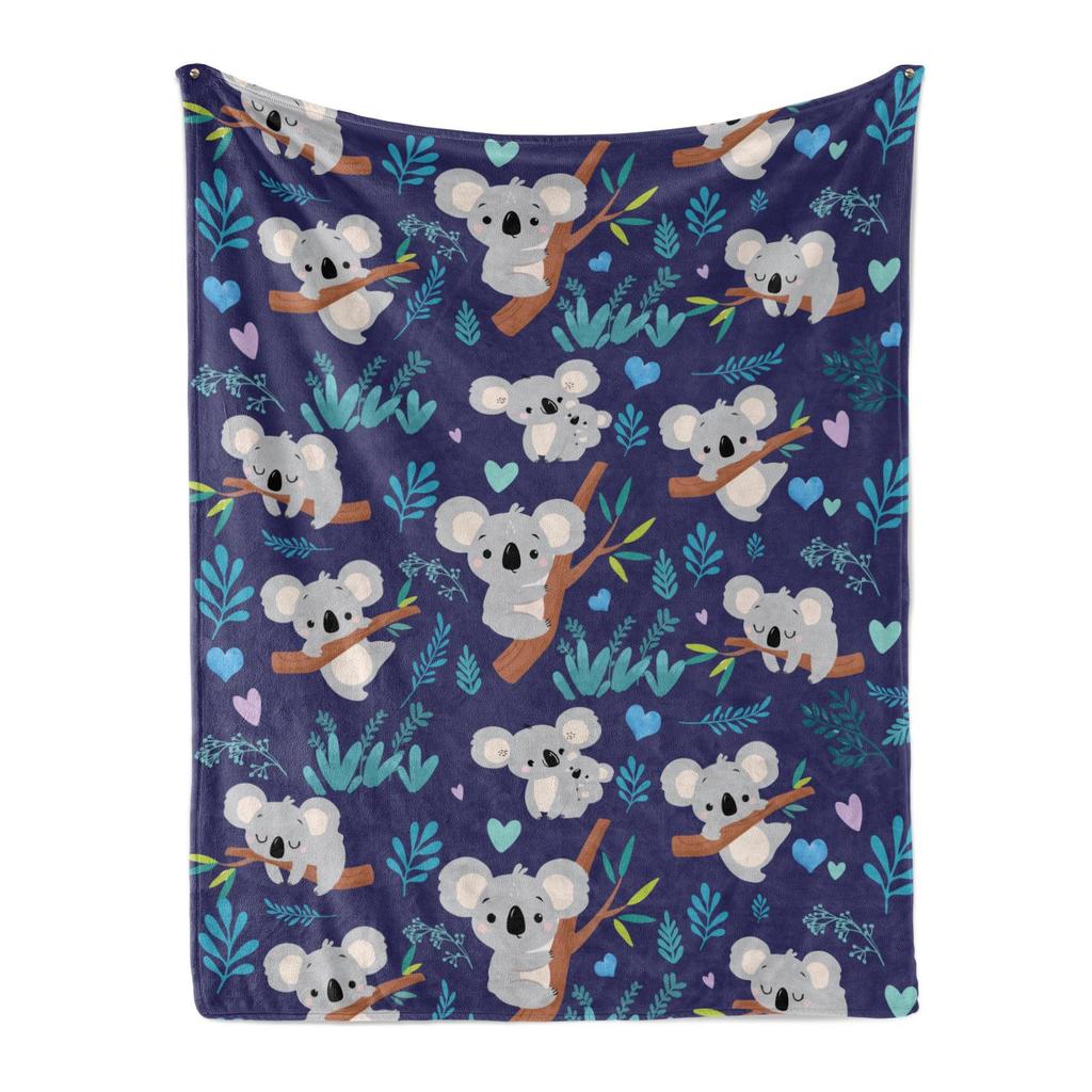 Cute Koala Animal Pattern Blanket Soft Flannel Comfortable Lightweight Suitable for Children Sofa Bedroom Living Room