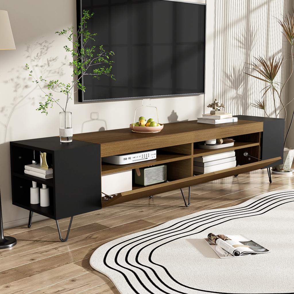 Modern TV Cabinet, Black and Wood Look – Length 180 cm