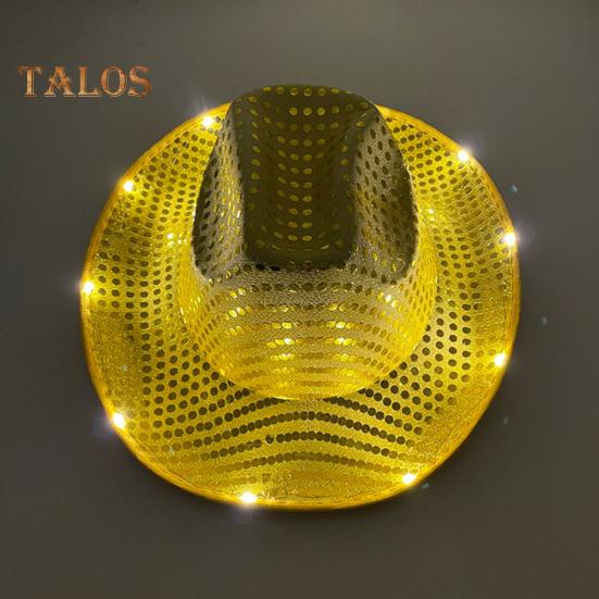 LED Light-Up Cowboy Hat Retro Western Style Luminous 5 Color Available Sunshade Sequin Cap Christmas Party Nightclubs Performance Photo Prop Cap