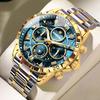 BINBOND Luxury Fashion Men Watches Multi-functional Stainless Steel Original Quartz Wristwatch Moon Phase Chronograph Waterproof