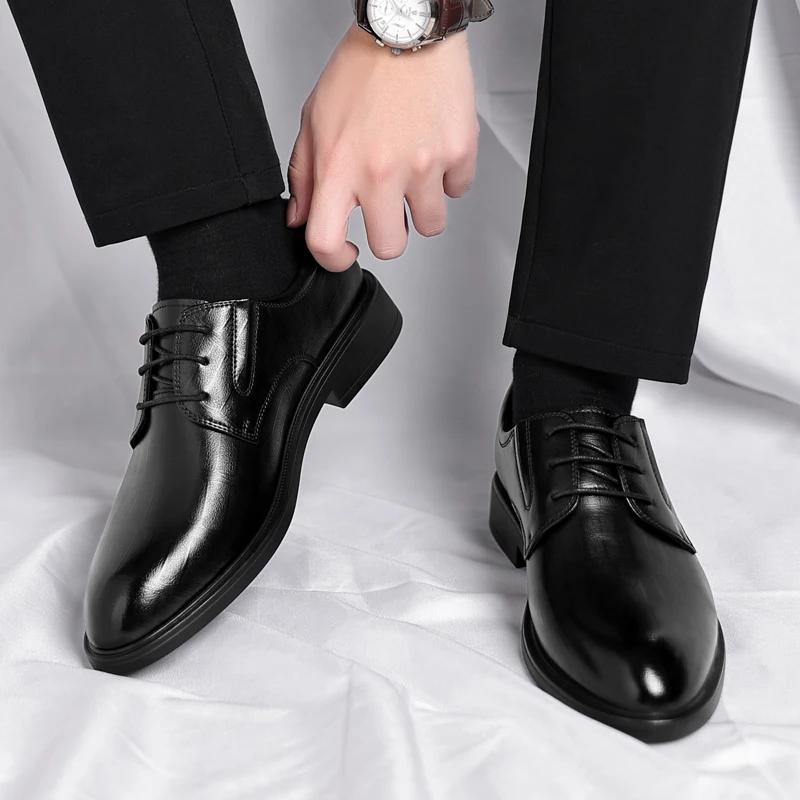 3/6/8 CM Elevator Shoes Men Dress Shoes Black Soft Leather Heighten Formal Shoes Casual Business Oxfords Suit Shoes