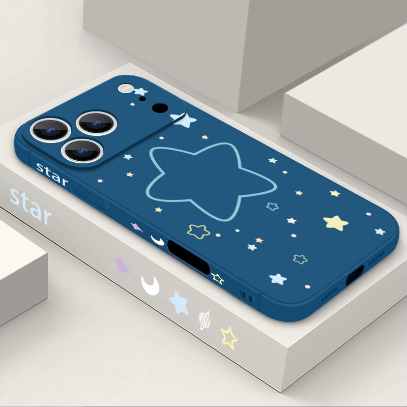 Чехол-шнурок с принтом Луна и Звезды для iPhone 17 Pro Max Funda iPhone 16 15 14 13 Pro Max 11 16E 17E Мягкий силиконовый чехол iPhone 13 Pro Max синий