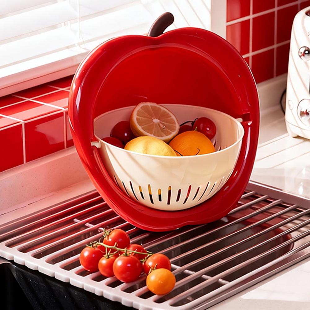 Double Layer Vegetable Drain Basket Large Capacity Creative Food Storage Container Multifunctional Cute Vegetable Fruit Strainer