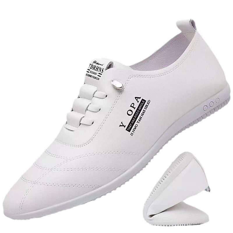 Men's shoes 2025 summer new men's soft-soled breathable white shoes one-pedal lazy driving shoes fashionable casual leather shoes