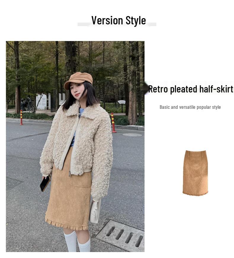Women's Korean Retro Pleated Wool Skirt: Autumn/Winter Mid-Length, Ruffled Versatile Slim Fit