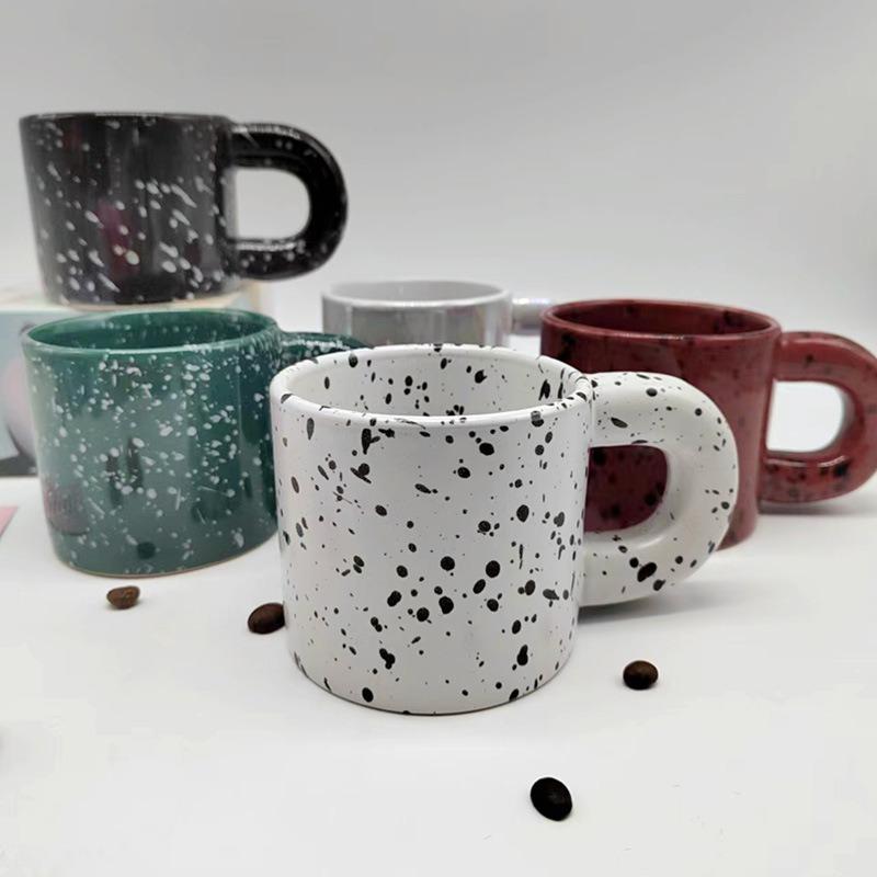 Comfortable Home Life Hot Creative Ceramic Cup Home Breakfast Milk Oat Cups Splash Ink Wave Dot Mug Irregular Spotted Desig Thick Handle Coffee Mug Li