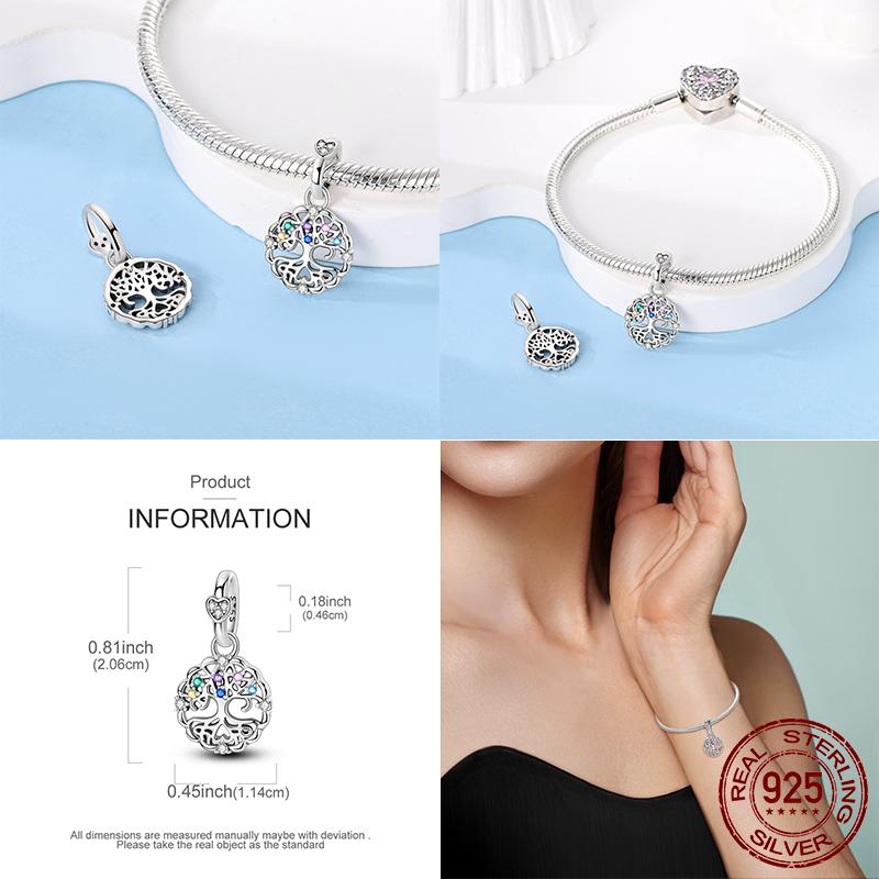 New Copper Tree Of Life Charms Beads Heart Gemstone Pendant Fit Original Charm Bracelet Women Jewelry Gift