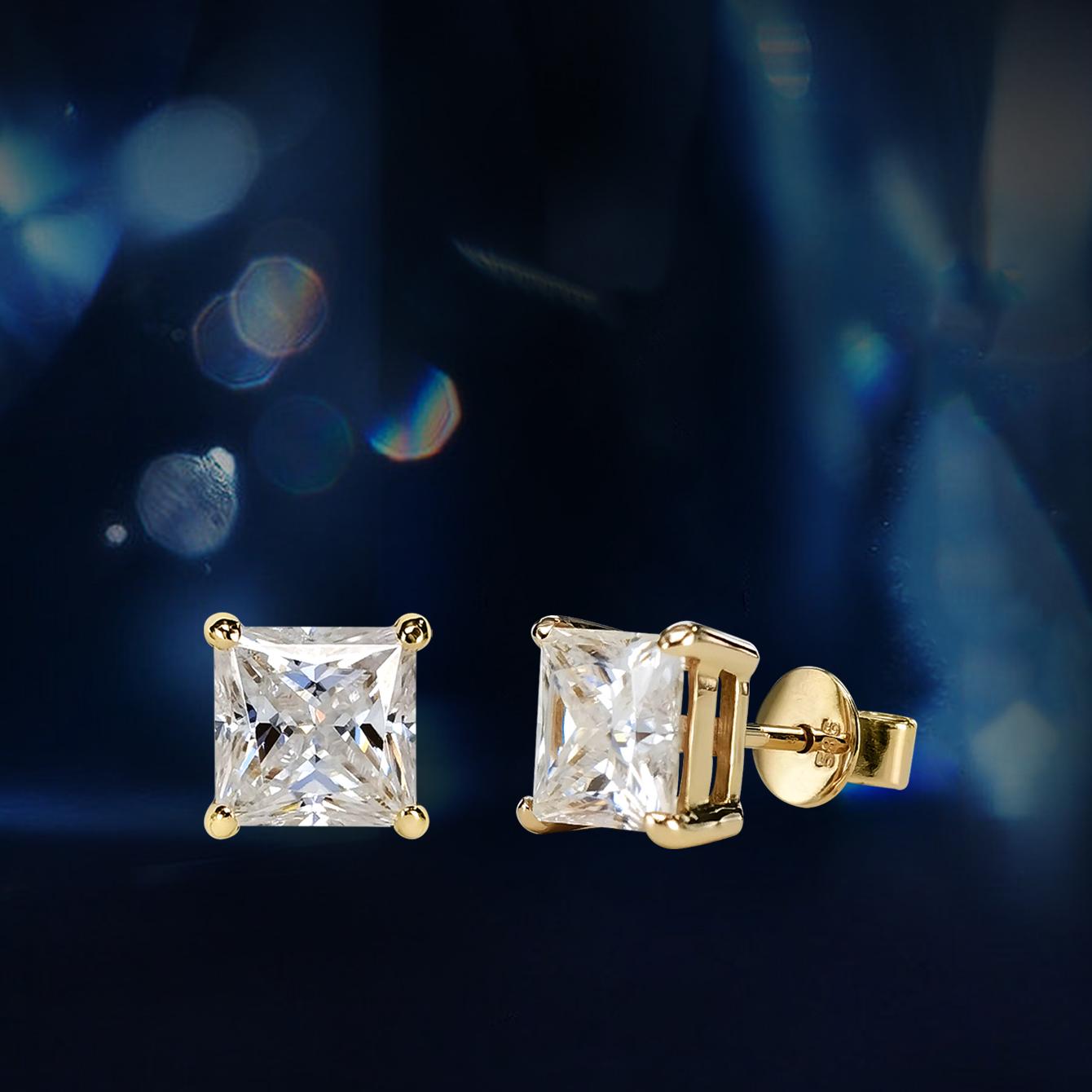 

Мужские серьги-гвоздики из белого серебра 925 пробы с покрытием из муассанита 14 карат огранки «Принц» золотой