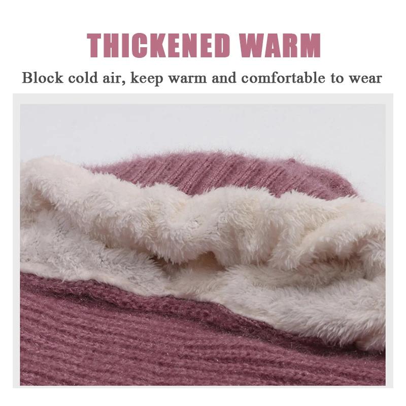 Womens Winter Double Warm Knitted Hat Padded Thickened Hat Scarf One Knitting Net Red Explosion Models Wind and Snow Beanies