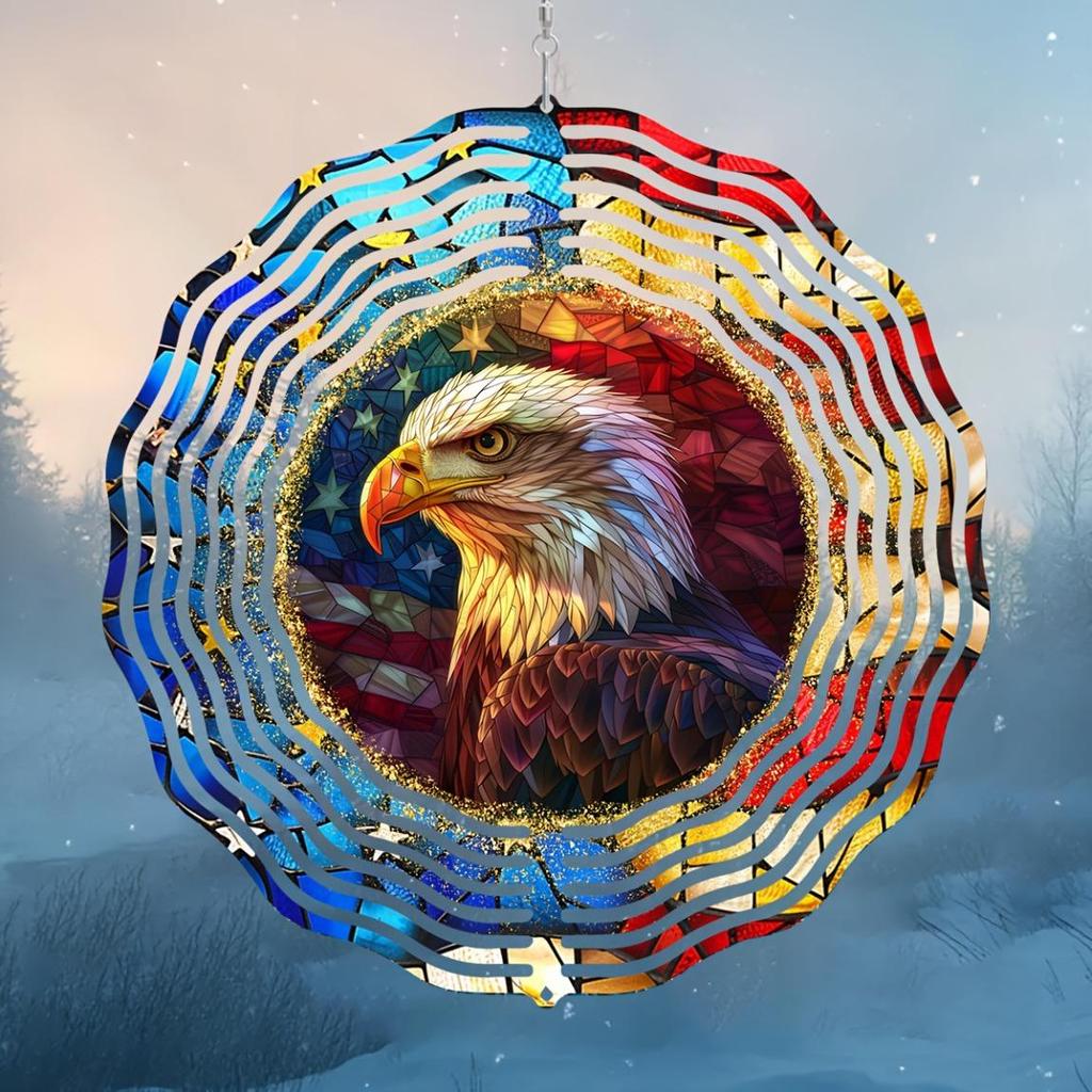 Vintage Patriotic Wind Spinner Outdoor Decor 10 Inch 2D Hanging Kinetic Yard Art for Garden Housewarming Gift Laser Cut Metal Geometric Pattern