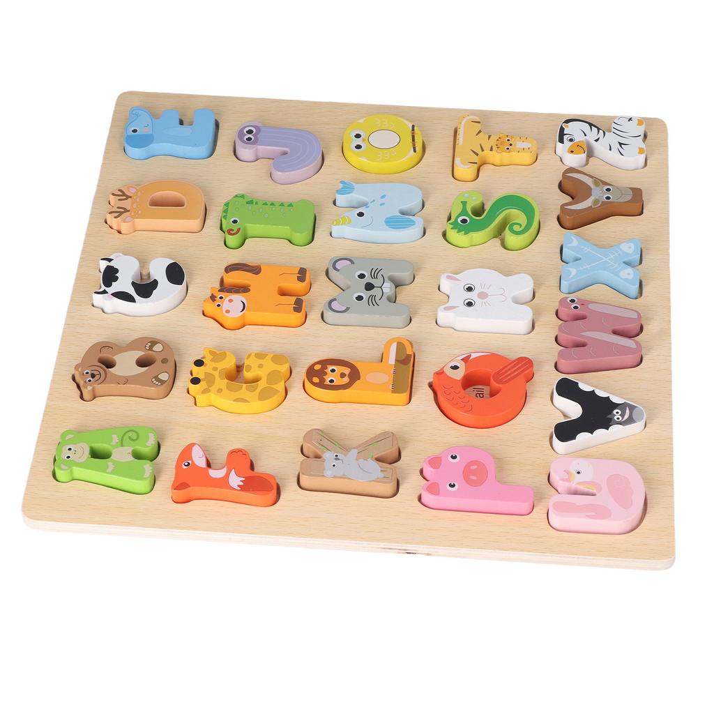 Dřevěná abeceda Puzzle hračky Kreslený zvířecí vzor Rozpoznávání písmen Puzzle Vzdělávací hračky