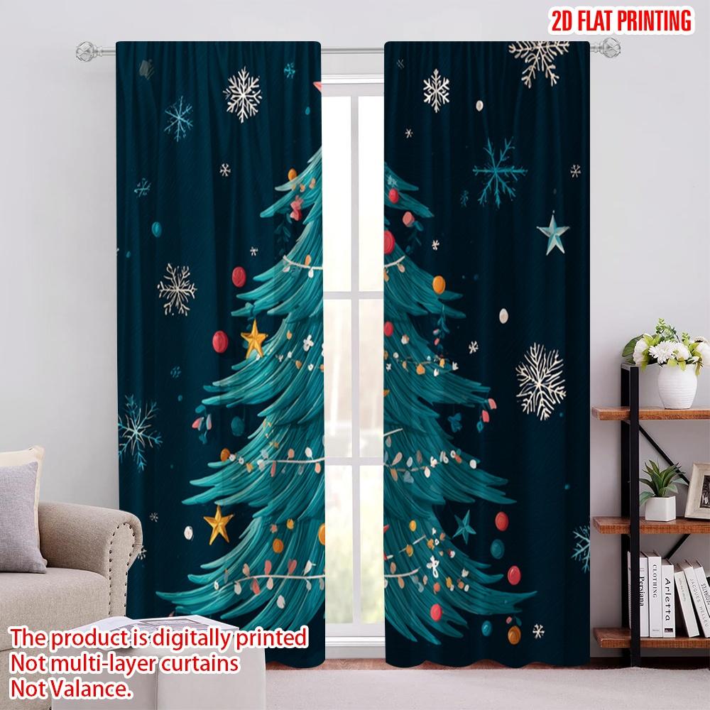 

2pcs,2D plane printing Creative Curtains Vibrant Snowflake & Christmas Tree Versatile Polyester (without rod) Home Decor Ldeal 52.50 × 116.00 cm 2 pcs