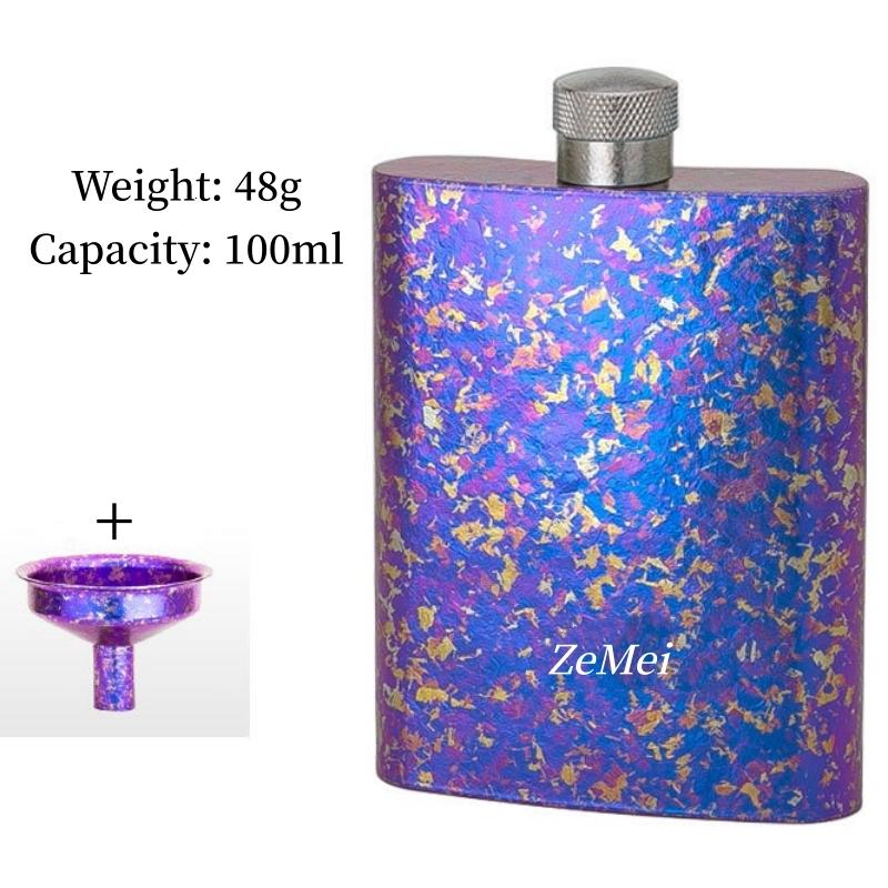 Portable Pure Titanium Hip Flask,3.4oz Spirits Vodka Cup Outdoors Whiskey Hip Flask,Flat Shape Flagon Men Gift Multiple Options