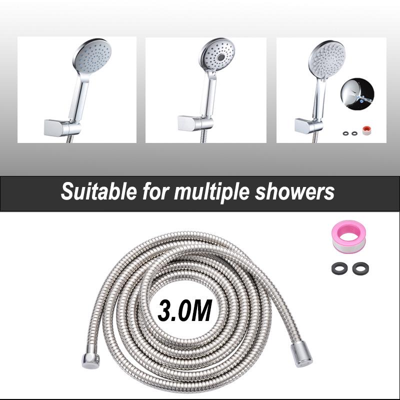 3.0m Stainless Steel Shower Hose - Flexible Hot & Cold Shower Head Tube