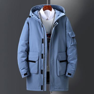 Men's Winter Long Parka Hooded Loose Plus Size Warm Coat Zipper Warm Jacket Solid Color Thickened Jacket