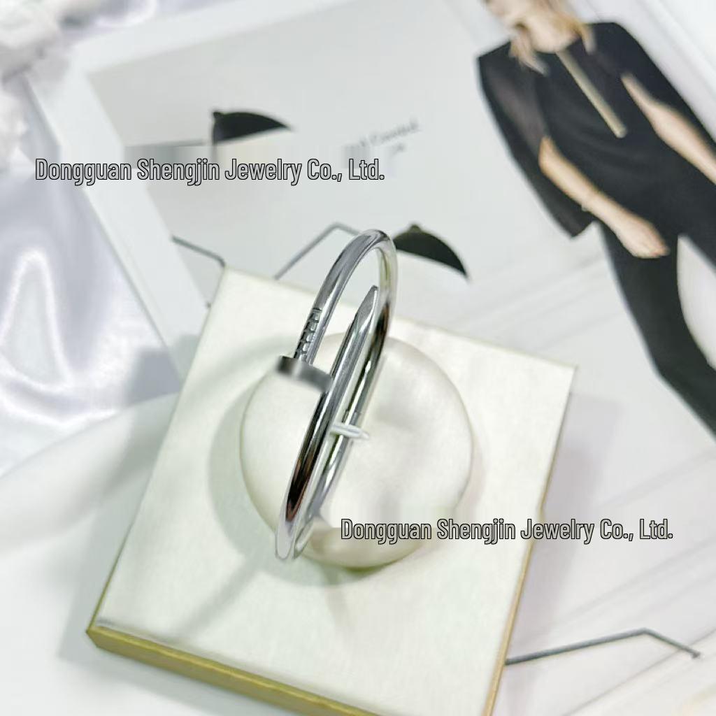 Trendy European & American Fashion Stainless Steel Nail Bracelet - Luxurious Titanium Steel, Fade-Resistant, Open Bangle Design