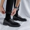 Retro British Round Head With Suit, Black Bright Leather Small Leather Shoes, Lazy Pedal One Piece 85136-R