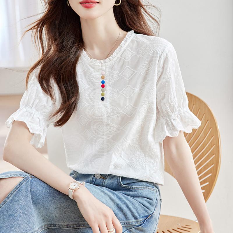 Lace Collar Short-sleeved Shirt Women's Summer New Top