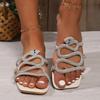 Fashion Fashion Plus Size Woman Shoe 2025summer New Square Flat Shoes Simple Versatile Women Rhinestone Slippers Anti Slip Women Sandals