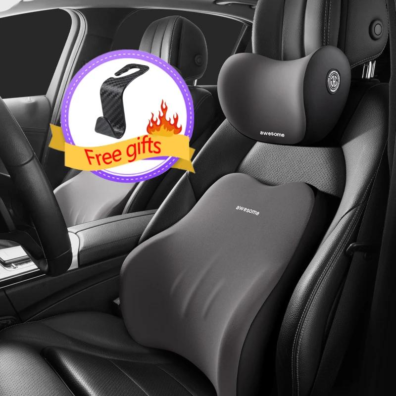 Car Neck Cushion Memory Foam Protective Lumbar Back Support Breathable Universal Car Headrest Pillow Car Supplies Ease Decompres