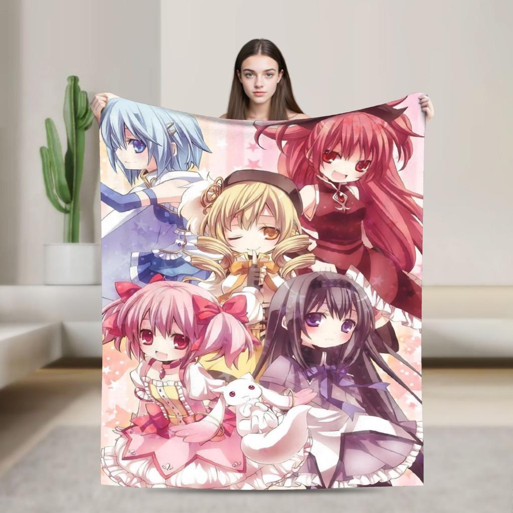 Anime Puella Magi Madoka Magica Flannel Blanket Comic Novelty Throw Blanket for Home 150*125cm Bedspread
