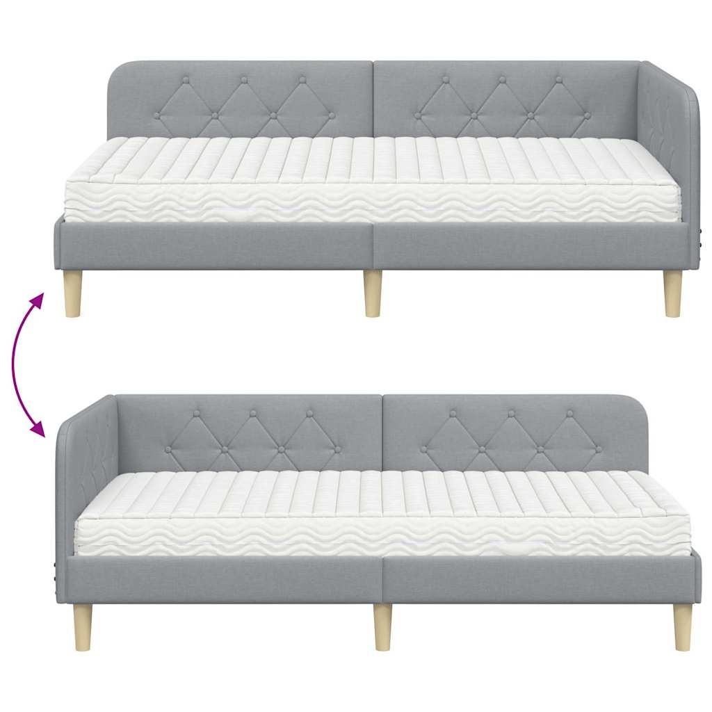 Corner Bed Frame Light Grey 90 X 190 Cm Fabric