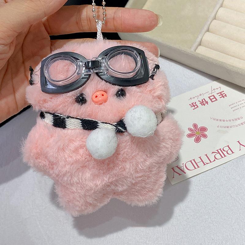 Kawaii Pink Pig Keychain Plush Stuffed Soft Chirping Pig Pendant For School Bag Cartoon Keyring Squeak Rabbit Doll Birthday Gift