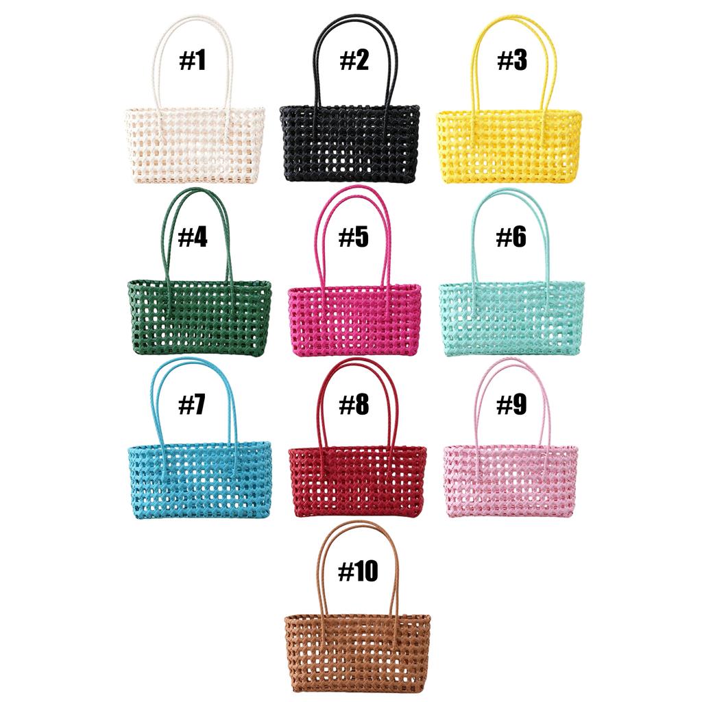Solid Color Weave Tote Bag with Handle Summer Shoulder Bag Simple Woven Shoulder Bag for Outdoor Fruit Picking Flower Arranging