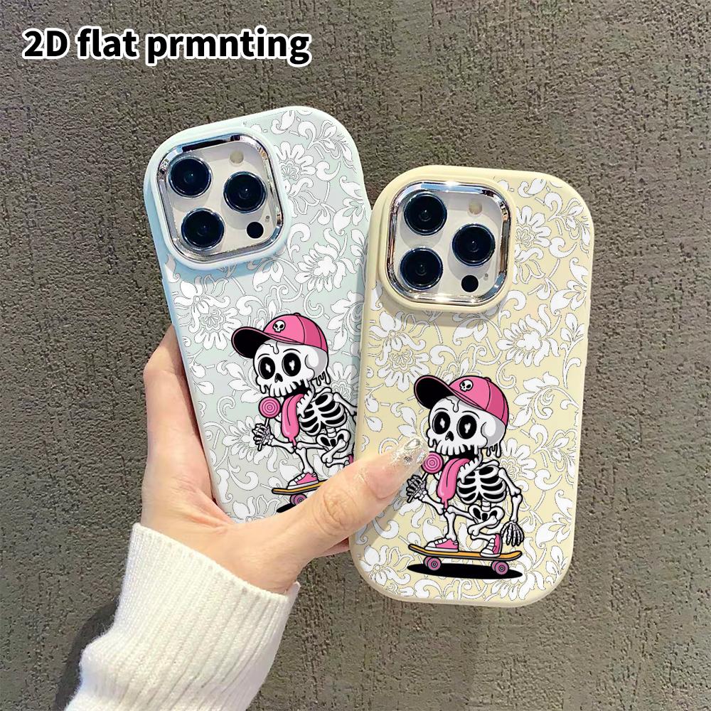 Phone Case: 2D Flat Design Suitable for iPhone 18 17 16 15 14 13 Pro Protective Case, Couple Style, Pink Skull, Christmas and Halloween Gift