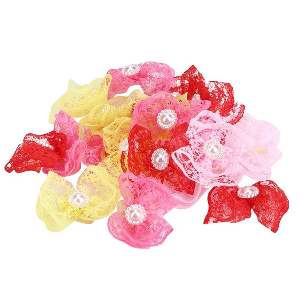 20Pcs Non-elastic Dog Hair Flower Lace Trim Pet Lace Headwear Pet Hair Tie  Daily Decoration