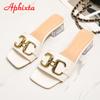 Aphixta 2025 Metal Buckle 3.5cm Transparent Square Heels Slides Women Peep Toe Mules Cool Summer Slippers Sandals Elegant Shoes