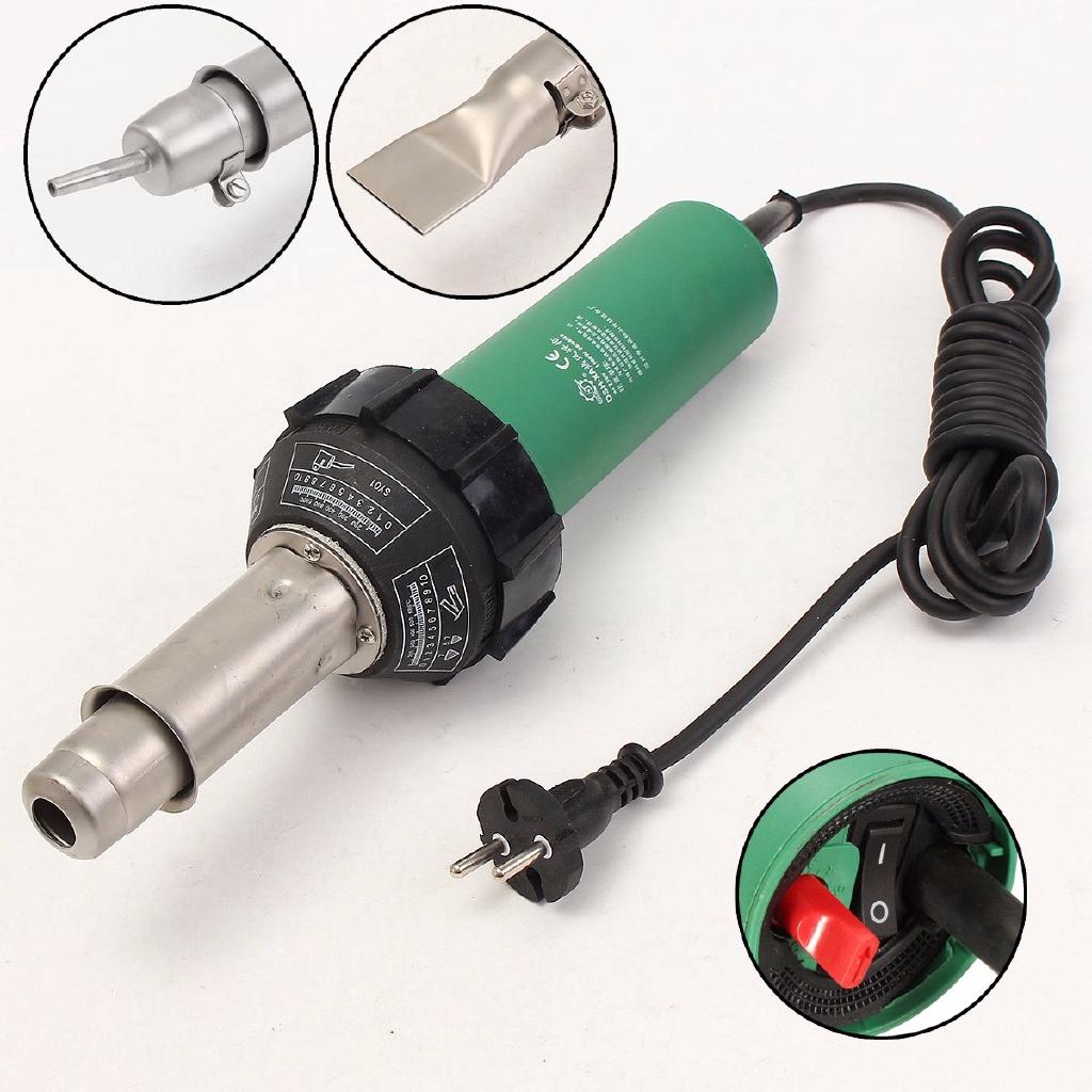 220V 1600W Welding Pistol & 2pcs Speed Nozzle & Roll Hot Air Torch Plastic Welder Heat Welding Tool