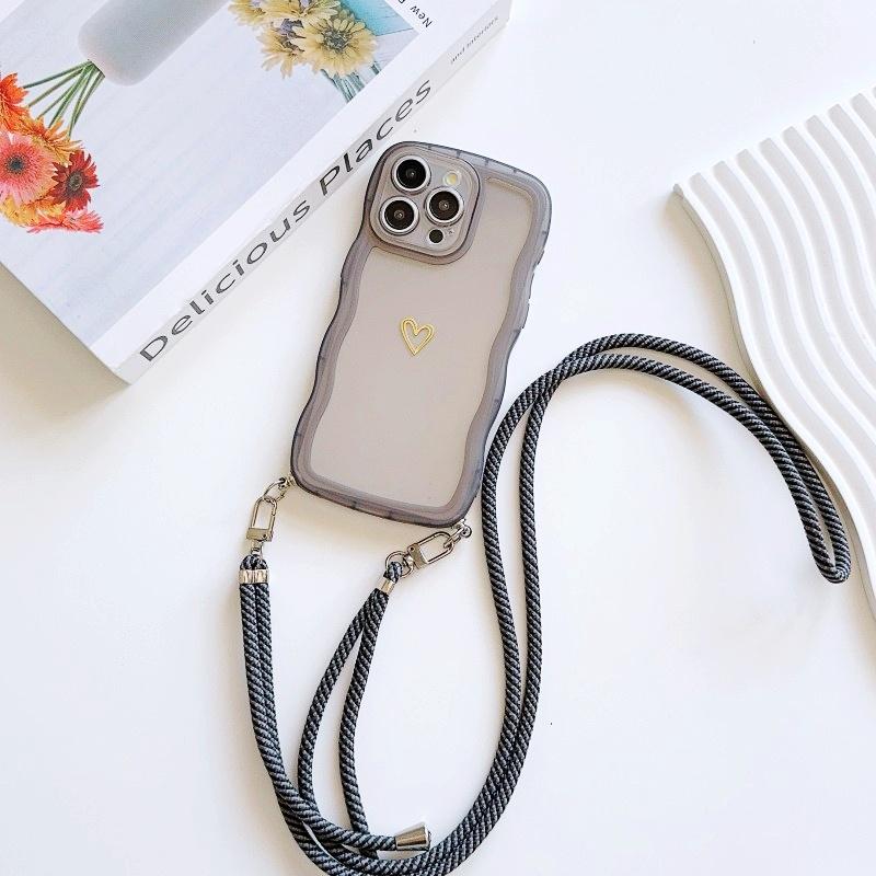 Fashion Lanyard Case For iPhone 17 Pro Max 14 12 11 13 15 16 Plus Air 16E 17E Shockproof Crossbody Cord Strap Wave Clear Cover