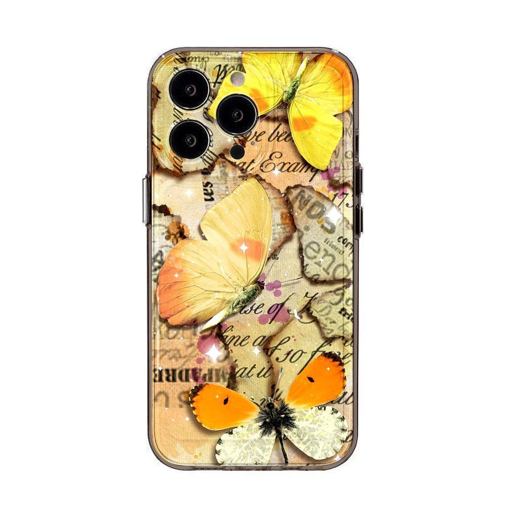Yellow butterfly is suitable for iPhone17promax Apple 16 mobile phone case 14/13 fine hole 15 transparent and anti-drop.