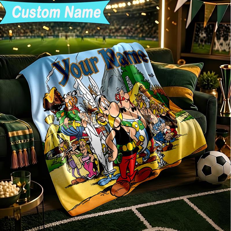 1PC Custom Name Blanket Asterix Friends Flannel blankets Patterns Throw Blanket All-Season Soft Gift for Couch, Bed, Camping, Birthday gifts