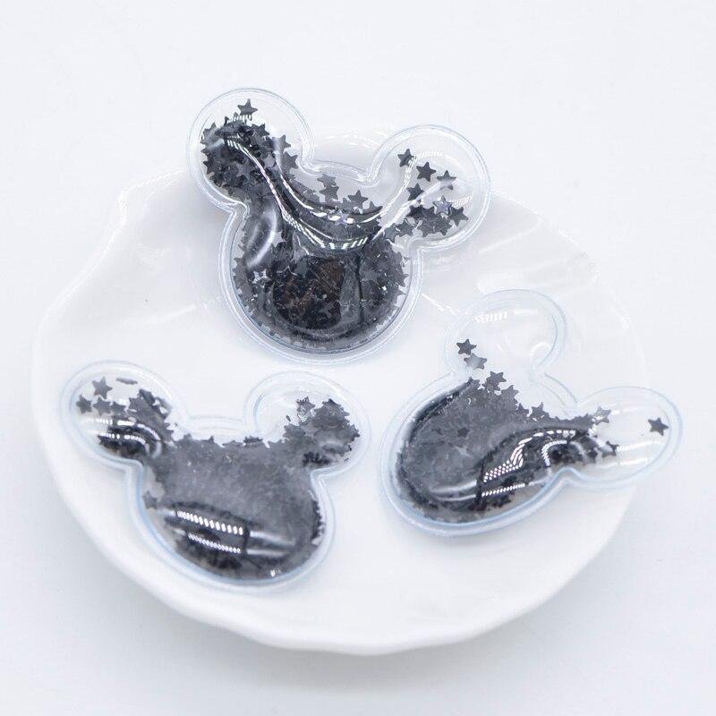 16Pcs 39*33mm Transparent Mouse Head Patches Filling Black Star Sequin Applique Flatback Scrapbooking Ornament Accessories
