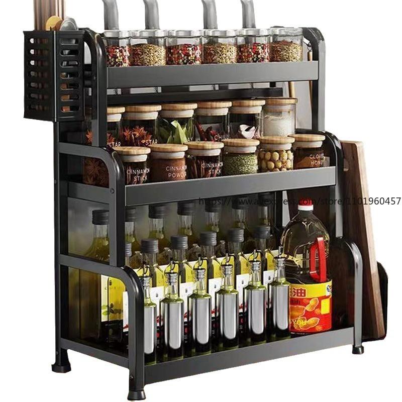 Stainless Steel Kitchen Countertop Organizer Multi-Functional Storage Rack for Seasonings Knives Chopsticks Soy Sauce Vinegar