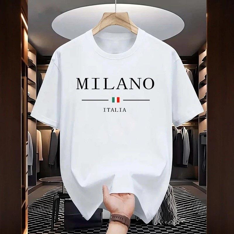 Men's Milan Print Loose Fit Cotton T-shirt - Summer Casual Sports Round Neck Short Sleeve.