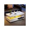 Table Basse - MUVOE - 95x50x42,5 Cm - 4 Plateaux En Verre - 2 Tiroirs - Blanc Brillant