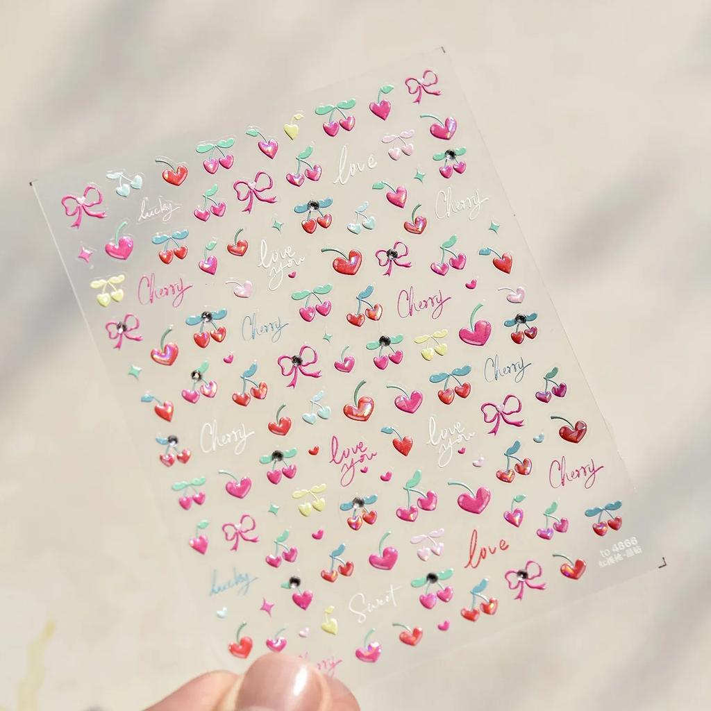 Fruit Strawberry Apple Cherry Colorful Candy Cute Rabbit Paw Popsicle Jelly 5D Nail Art Sticker Self Adhesive Manicure Decal DIY