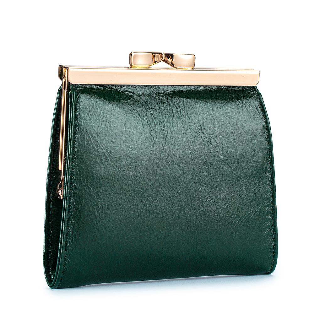 New first layer oil wax cowhide retro clip buckle change bag women's ID card clip business card bag multi-card card bag