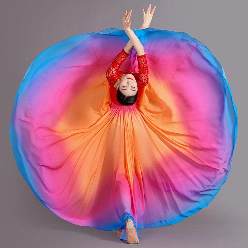 720 Degree Dance Training Skirt Gradient Color Retro Flamenco Dance Skirt Ballroom Dance Big Swing Classical Dance Skirt Dance