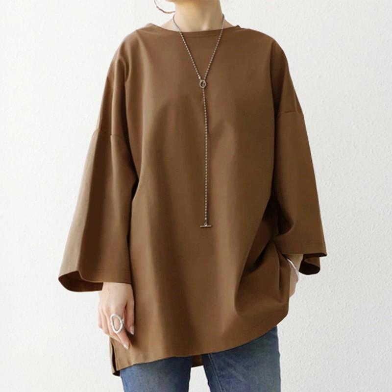 Frühling Herbst Lässiger Tunika Pullover Hemd Mode Einfarbig Damen Langarm Locker Bluse Weiblich Arbeit OL Blusas Hemd