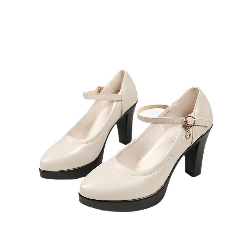Fashion Ankle Strap Platform Pumps for Women Spring New Design Comfortable Leather Shoes Woman Super High Heels Dress Single Shoe