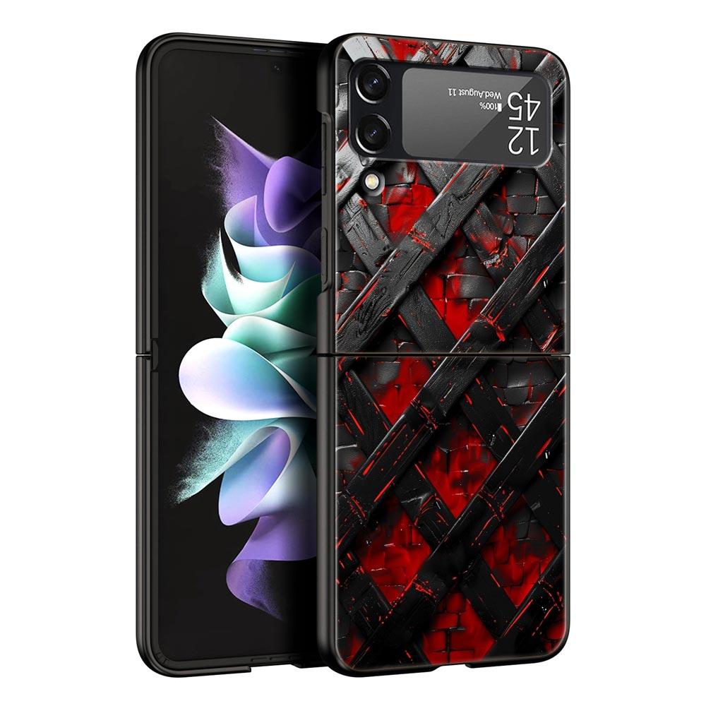 Black Red Ripple Art Hard PC Phone Case For Samsung Galaxy Z Flip 7 6 5 4 Black Cover For Galaxy Z Flip 3 Foldable Fundas Shell